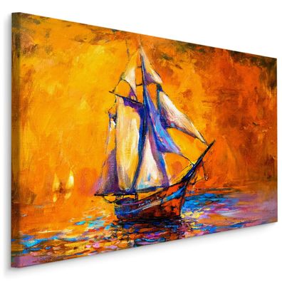 CANVAS Leinwandbild XXL Wandbilder Esszimmer Wasser Segelboot Meer Sonne 620