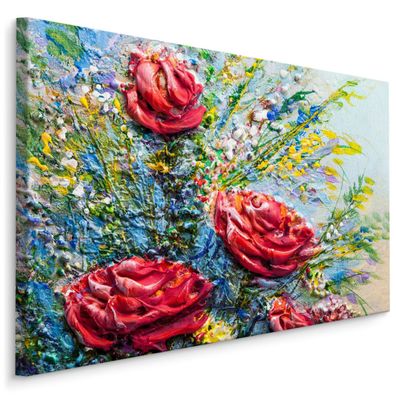 CANVAS Leinwandbild XXL Wandbilder Büro blühende Rosen Blumen Gemälde 1437