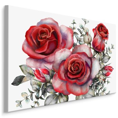 CANVAS Leinwandbild XXL Wandbilder Kunstdruck rote Rosen Aquarell 3D 1439