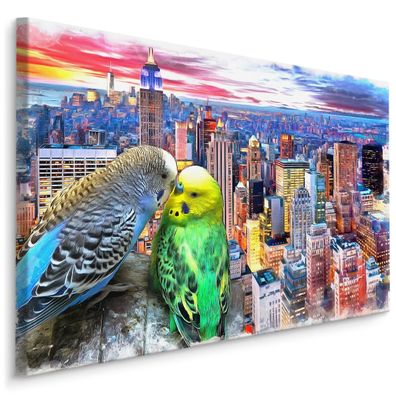 CANVAS Leinwandbild XXL Wandbilder Papageien New York Dekor 3D 1514
