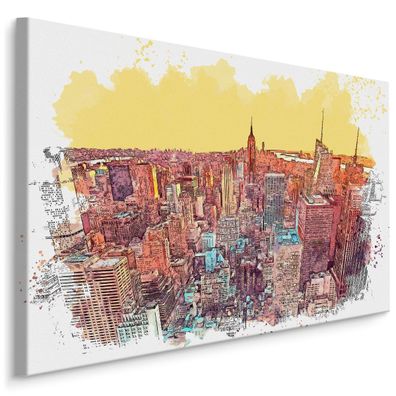 CANVAS Leinwandbild XXL Wandbilder Büro New York Wolkenkratzer Aquarell 1515