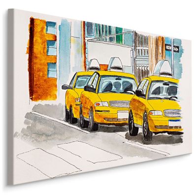 CANVAS Leinwandbild XXL Wandbilder Kunstdruck gelbe Taxis Aquarell Dekor 1523