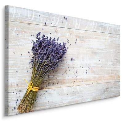 CANVAS Leinwandbild XXL Wandbilder Lavendel auf Brettern Natur 3D 1575