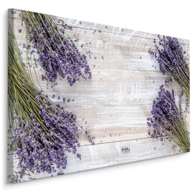 CANVAS Leinwandbild XXL Wandbilder Lavendel auf Brettern Natur 1580