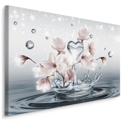 CANVAS Leinwandbild XXL Wandbilder Magnolie Wassertropfen Herz 3D 1633