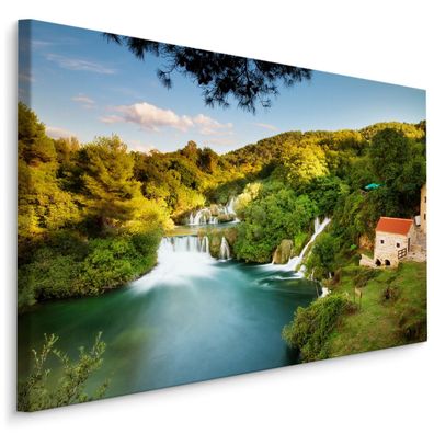 CANVAS Leinwandbild XXL Wandbilder Wasserfall in Kroatien Landschaft 3D 1635