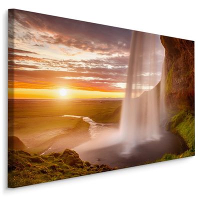 CANVAS Leinwandbild XXL Wandbilder Wasserfall Island Landschaft 3D Natur 1636