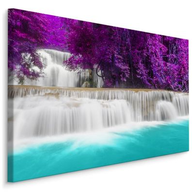 CANVAS Leinwandbild XXL Wandbilder Wasserfall im Wald violett LAND 3D 1642