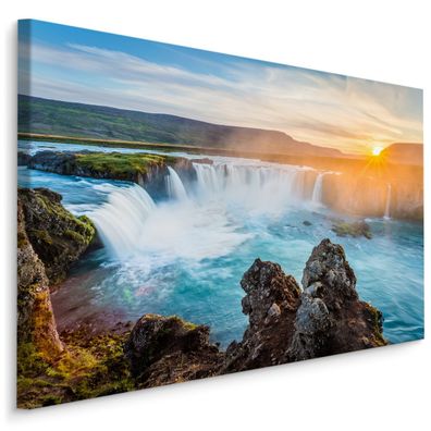 CANVAS Leinwandbild XXL Wandbilder Wasserfall Sonnenuntergang Land 3D 1644