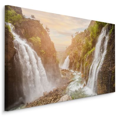 CANVAS Leinwandbild XXL Wandbilder Büro Wasserfall Land 3D Natur 1649