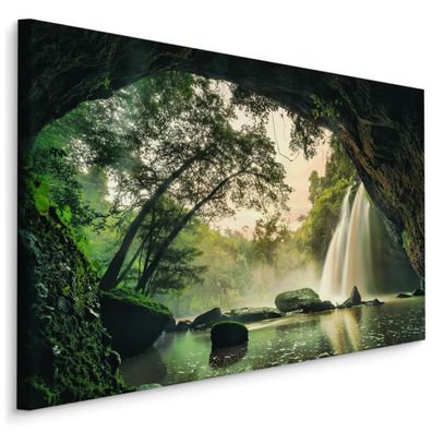 CANVAS Leinwandbild XXL Wandbilder Wasserfall WALD troppisch Land 3D 1656