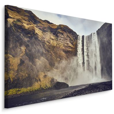 CANVAS Leinwandbild XXL Wandbilder Wasserfall Felsen Ansicht 3D 1657