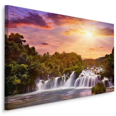 CANVAS Leinwandbild XXL Wandbilder Sonnenuntergang Wasserfall Dekor 3D 1664