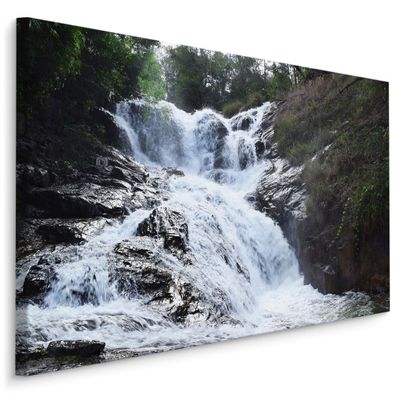 CANVAS Leinwandbild XXL Wandbilder Wasserfall Felsen Bäume Ansicht 3D 1665