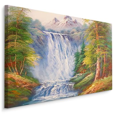 CANVAS Leinwandbild XXL Wandbilder Büro Wasserfall WALD grün Natur 1674