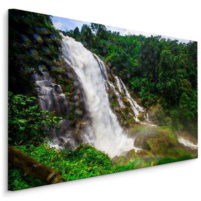 CANVAS Leinwandbild XXL Wandbilder Wasserfall tropischer Wald Land 3D 1685
