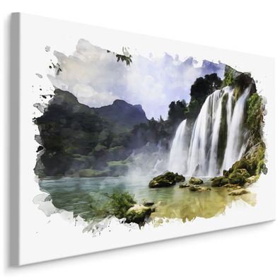 CANVAS Leinwandbild XXL Wandbilder Wasserfall Aquarell Gemälde 1689