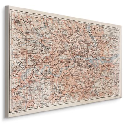CANVAS Leinwandbild XXL Wandbilder Karte von London und Umgebung 260