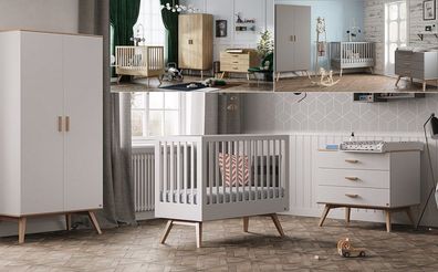 Babyzimmer Kinderzimmer komplett Set NICOLE weiß eiche grau Schrank Kommode Bett