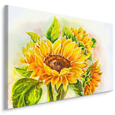 CANVAS Leinwandbild XXL Wandbilder Sonnenblumen BLUMEN Aquarell Natur 1759