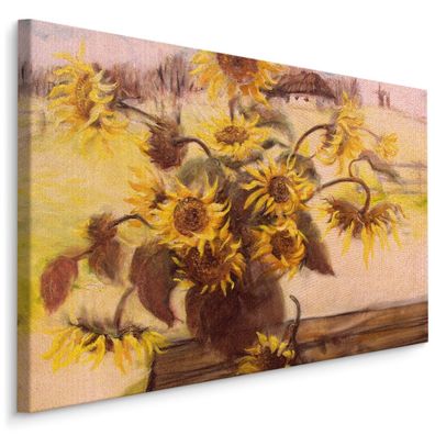 CANVAS Leinwandbild XXL Wandbilder Büro BLUMEN Sonnenblumen Vintage 1760