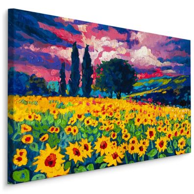CANVAS Leinwandbild XXL Wandbilder Kunstdruck Flur Sonnenblumen LAND 3D 1761