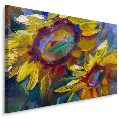 CANVAS Leinwandbild XXL Wandbilder bunte Sonnenblumen Bemalung Dekor 3D 1766