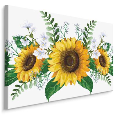 CANVAS Leinwandbild XXL STRAUß von Sonnenblumen Pflanzen Natur 3D 1773
