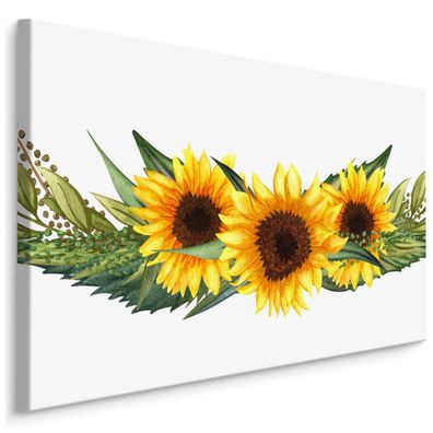 CANVAS Leinwandbild XXL Wandbilder Flur Sonnenblumen Blätter 3D 1778