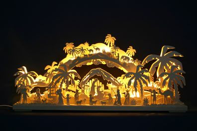 Großer LED 3D-Schwibbogen 72cm Holz gesägt Christi Geburt Krippe Erzgebirge
