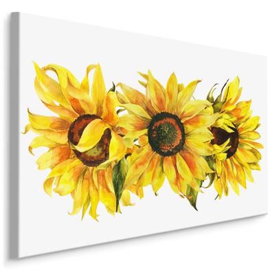 CANVAS Leinwandbild XXL Wandbilder Sonnenblumen Blumen Aquarell 1786
