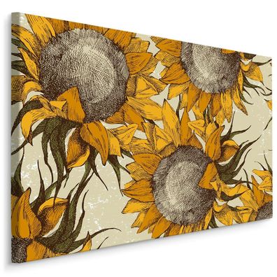 CANVAS Leinwandbild XXL BLUMEN Sonnenblumen Vintage-Stil Dekor 1794