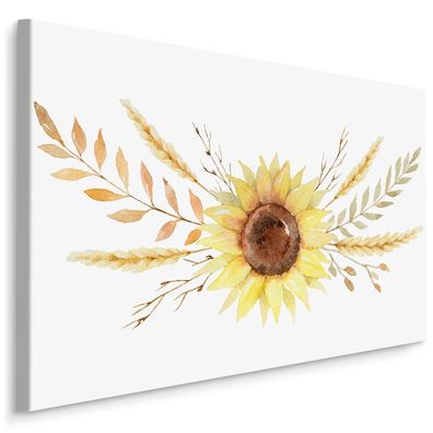CANVAS Leinwandbild XXL Wohnzimmer Sonnenblume Blätter Aquarell 1801
