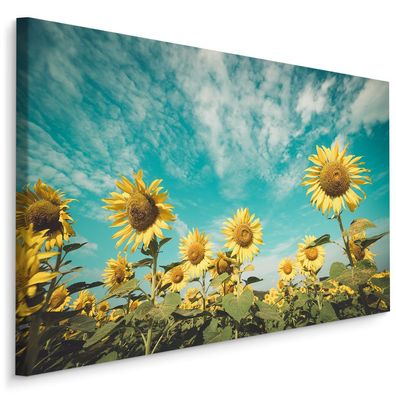 CANVAS Leinwandbild XXL BLUMEN Sonnenblumen mit Himmel im Hintergrund 3D 1813