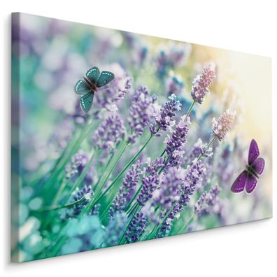 CANVAS Leinwandbild XXL Wandbilder Kunstdruck Lavendel und Schmetterlinge 311