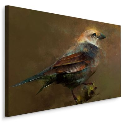 CANVAS Leinwandbild XXL Wandbilder Kunstdruck Vogel sitzt auf einem Ast 328