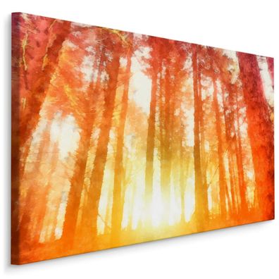 CANVAS Leinwandbild XXL Wandbilder Morgendämmerung in einem schönen Wald 335