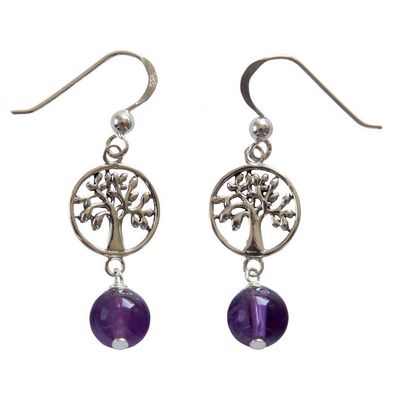 925 Sterling Silber Ohrhänger "Baum des Lebens" Amethyst Ohrring Ohrstecker