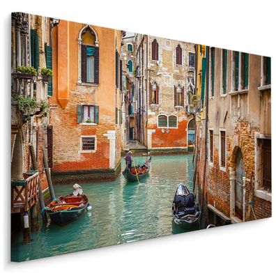 CANVAS Leinwandbild XXL Wandbilder Landschaft Goldolen Venedig 3D 395