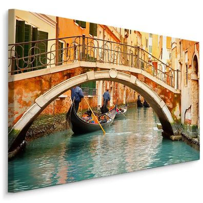 CANVAS Leinwandbild XXL Wandbilder Kunstdruck Venedig Wasser Boote Brücke 403