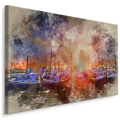 CANVAS Leinwandbild XXL Wandbilder auf Canvas Boote Ansicht Venedig 424