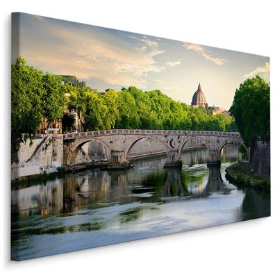 CANVAS Leinwandbild XXL Wandbilder Rom Brücke Wasser Ansichten Bäume 437