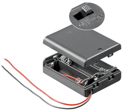 goobay - 3x AA (Mignon) Batteriehalter - lose Kabelenden, wasserabweisend, schaltbar