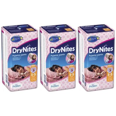 3 x Huggies DryNites Pyjamah?schen Pyjama Pants M?dchen 3-5 Jahre 10 St?ck