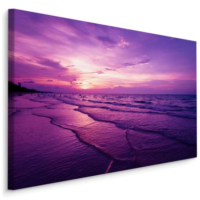 CANVAS Leinwandbild XXL Wandbilder Esszimmer Meer violette Landschaft 3D 660