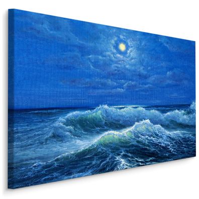 CANVAS Leinwandbild XXL Wandbilder Esszimmer Meer Nacht Mond Wasser 662