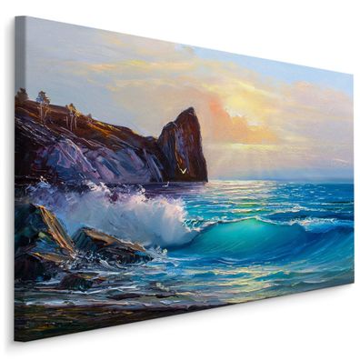 CANVAS Leinwandbild XXL Wandbilder Wohnzimmer Küste Meer Felsen Wasser 673