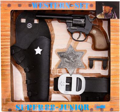 Western Set Super 88-Junior (Pistole + Gürtel & Holster + Sheriffstern) Cowboy