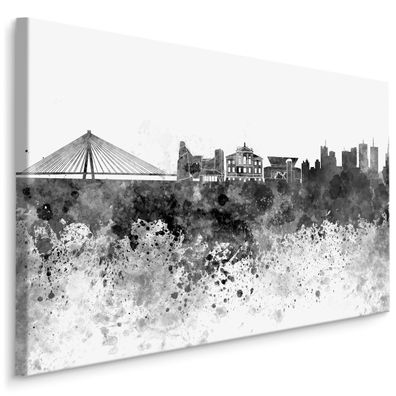 CANVAS Leinwandbild XXL Wandbilder Panorama Warschau Stadt Aquarell 871