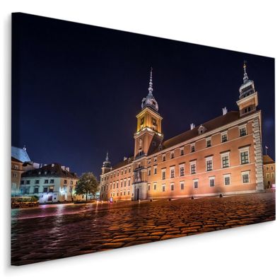 CANVAS Leinwandbild XXL Wandbilder Stadt Warschau Nacht Schloss 876